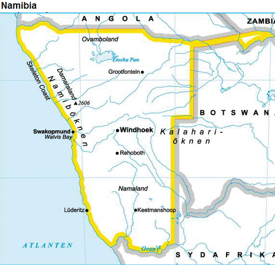 Физическая карта намибии